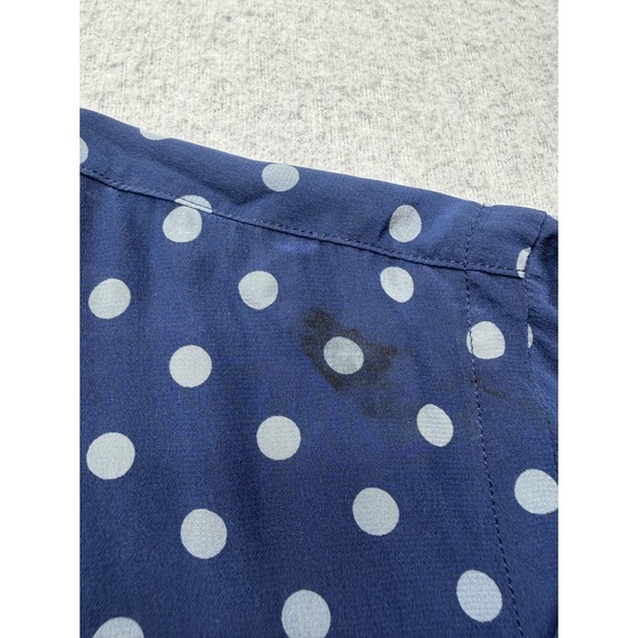 Ralph Lauren Shirt Womens 8 Blue Polka Dot 100% Silk Button Up Long Sleeve - Picture 6 of 14